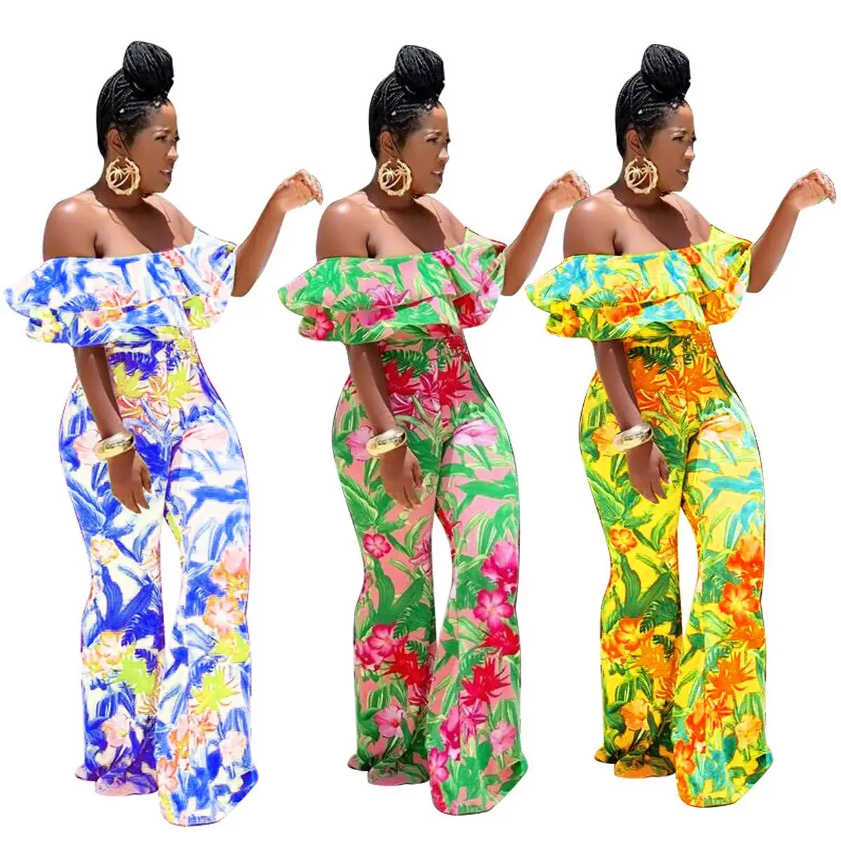 

2019 women new summer floral print butterfly straight sleeve sexy jumpsuit bodycon sexy club jumpsuit L5039