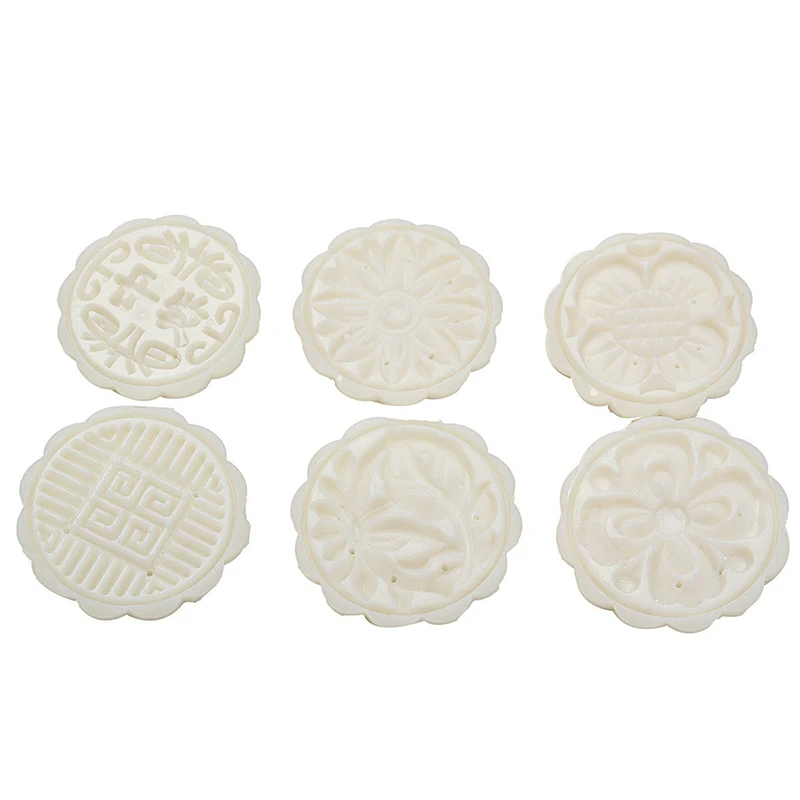 JX-LCLYL New 50g Round Flower Mooncake Mould 6 Stamps Moon Cake Decor Baking Tool