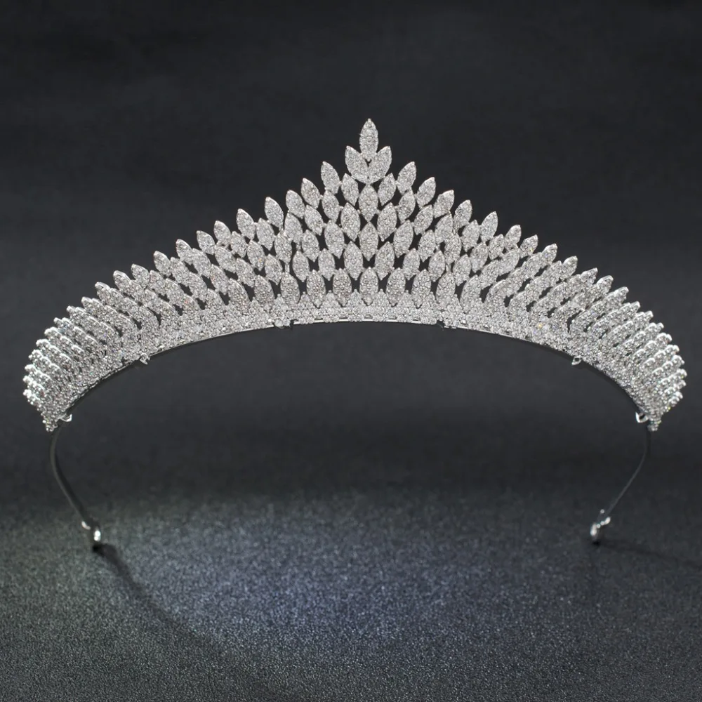 

Full 5A CZ Cubic Zirconia Leaves Wedding Bridal Silver Tone Tiara Crown Diadem Women Hair Jewelry Accessories S90018