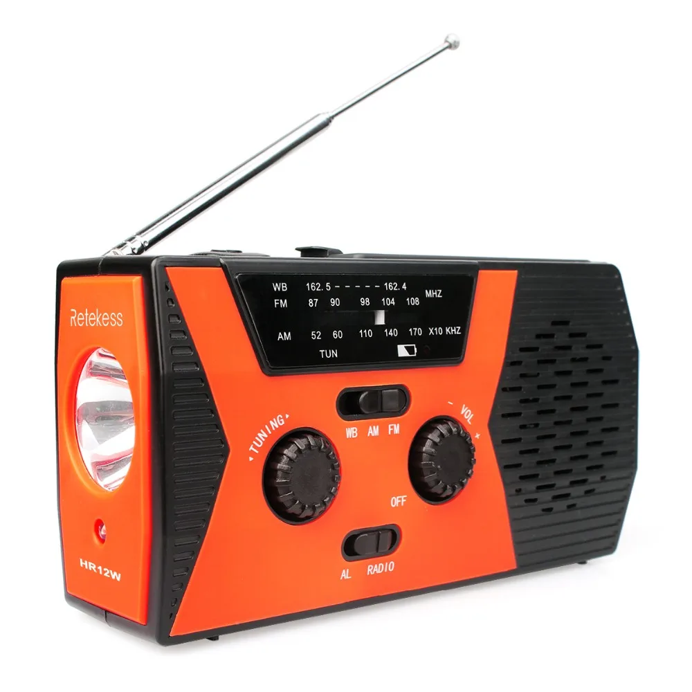 

RETEKESS HR12W FM AM NOAA SOS Emergency Radio Weather Report Waterproof LED Lighting Hand Crank Solar Radio Receiver For Camping