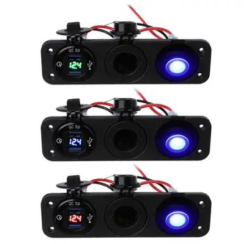 

Car Cigarette Lighter Socket Splitter Waterproof 12V 24V Dual USB QC 3.0 Charger Power Adapter Outlet LED Voltmeter With Switch