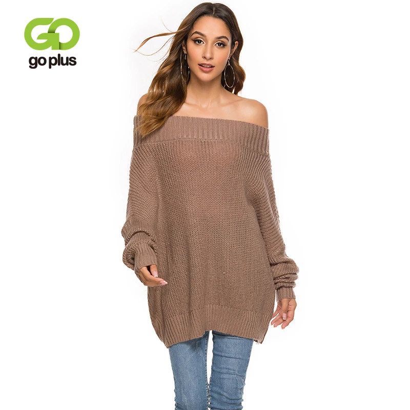 2019 Autumn and Winter Batwing Sleeve Sweater Slash Neck Long-sleeved Pullover Loose Knit Women Clothes C8098 | Женская одежда