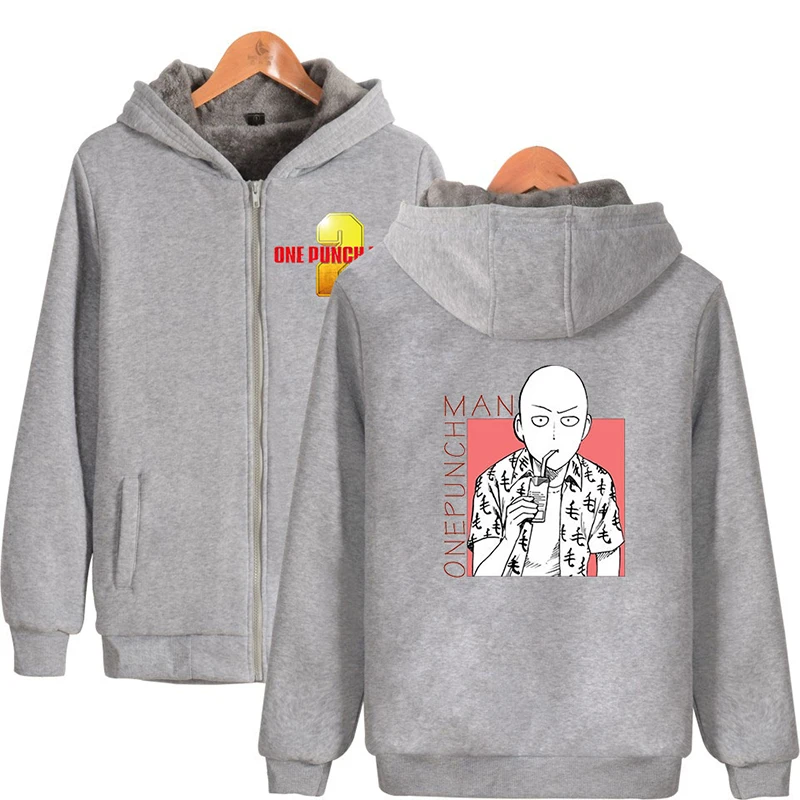 Новая зимняя мода One Punch Man аниме мультфильм с капюшоном для мужчин и женщин молния толстовки куртка с длинным рукавом на молнии толстовки Топы