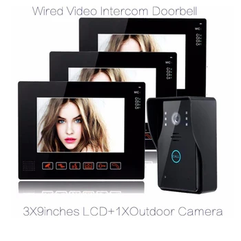 

3*9"TFT LCD Monitor One To Three Video Door Phone Doorbell Intercom System Video Recording Photo Taking Real-time Live Doorbell