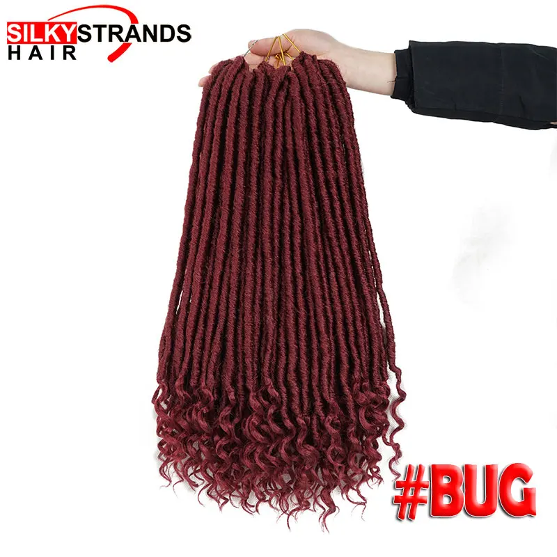 # Бордовый Ombre Goddess Faux Locs Curly вязаные волосы для наращивания с шелковистыми прядями синтетические мягкие Дрянные Locs крючком косы - Цвет: # Бордовый