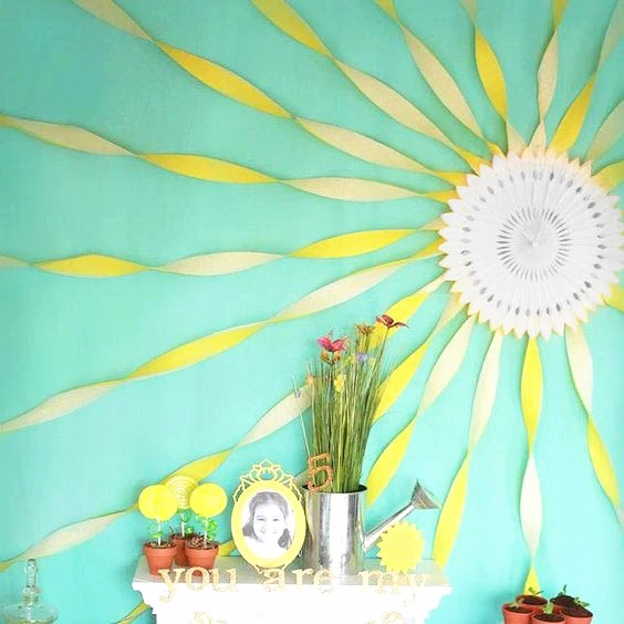 YellowWhite Theme Background Wall Party Decorations 40cm Cut Out Paper Fan10m Crepe YellowWhite Theme Background Wall Party Decorations 40cm Cut Out Paper Fan10m Crepe