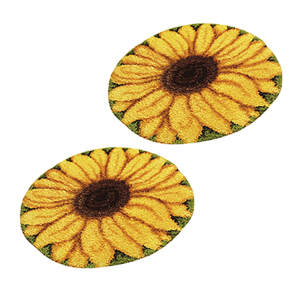 2 Sets Large Latch Hook Rug Kits for Beginners Adults Handmade Sunflower Embroidery Cushion Making