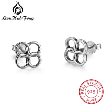 

New Real Sterling Silver Earrings Women Stud Earrings Four-leaf Grass Shape The symbol of Luck Engagement Earrings