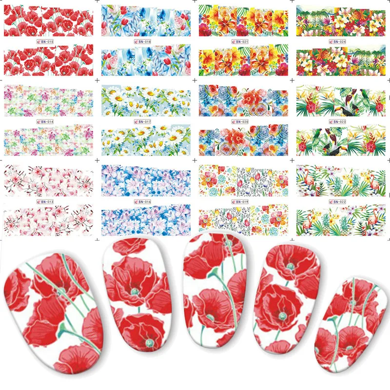 

12PCS/SET Beauty Flowers Nail Slider Sticker Full Wraps Water Transfer Nails Decal DIY Manicure Tools BN013-024