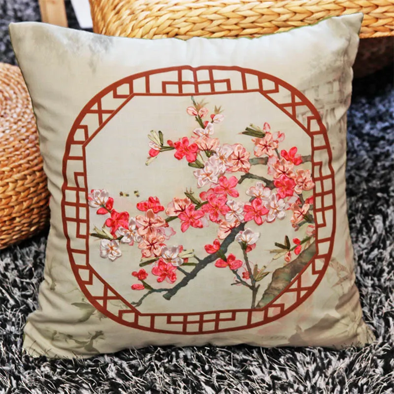 Plum flower ribbon embroidery kit toolkit cushion covers pillow cover Plum flower ribbon embroidery kit toolkit cushion covers pillow cover