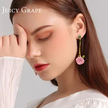 Сочный виноград длинные серьги розовый подростковое сердце темперамент серьги из серебра 925 женские серьги эмаль ручная роспись ювелирные изделия