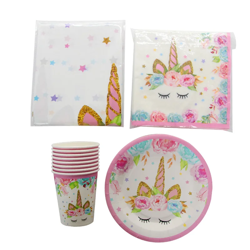 

Happy Birthday Party Decorations Kids Unicorn Birthday Party Paper Plate Cup Tablecloth Unicorn Party Baby Shower Party Supplies