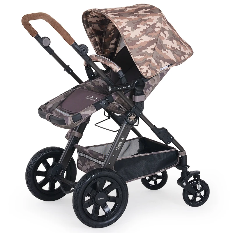 

Fashion Camouflage High Quality Baby Stroller Aluminum Alloy Lying Baby Cart Shockproof Prams Newborns Folding Stroller Boy Gear