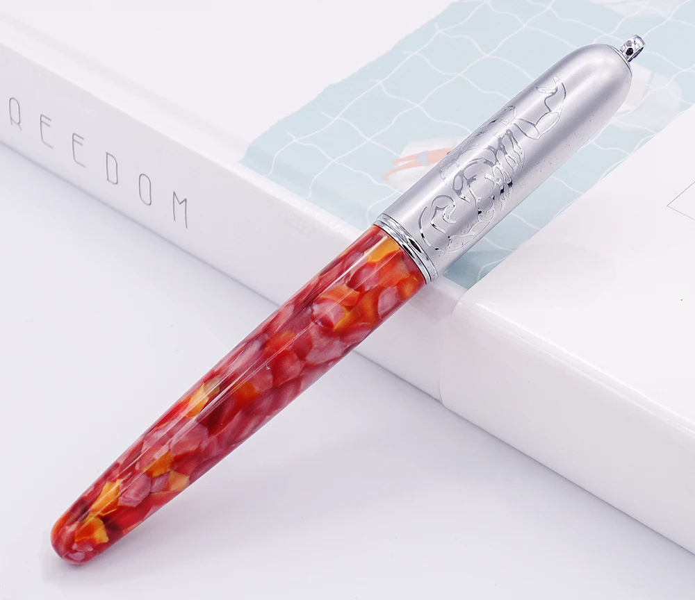 Fuliwen, целлюлоидная Ручка-роллер, красивая красная лепестковая ручка с уникальной цепочкой, Качественная ручка для письма, для офиса, бизнеса