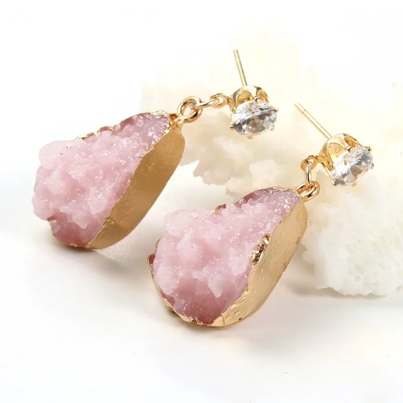 1 пара женских сережек с друзами и камнями для женщин, ювелирные изделия с кристаллами, розовые серьги-подвески из смолы, серьги-капли, рождественские серьги E154