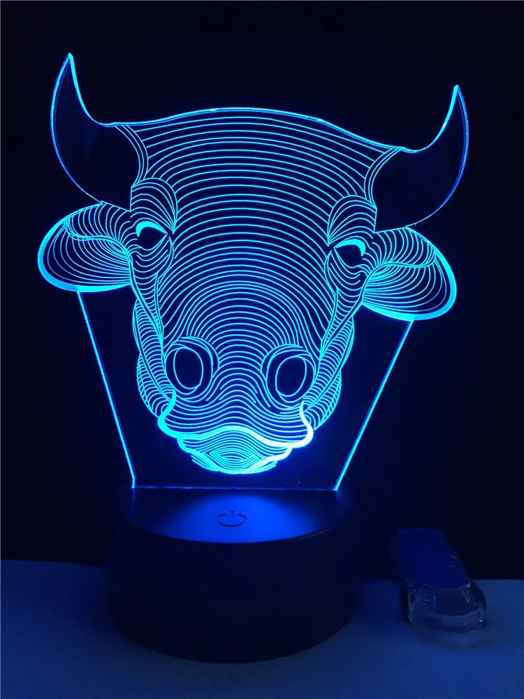 Cattle Bull Cow 3D Lamp Lighting LED USB Fade Mood Night Light