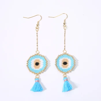 

Rttooas Evil Eye Long Tassel Earrings Fashion Summer Exquisite Drop Earrings for Women Miyuki Beads Handmade Woven Ear Jewelry