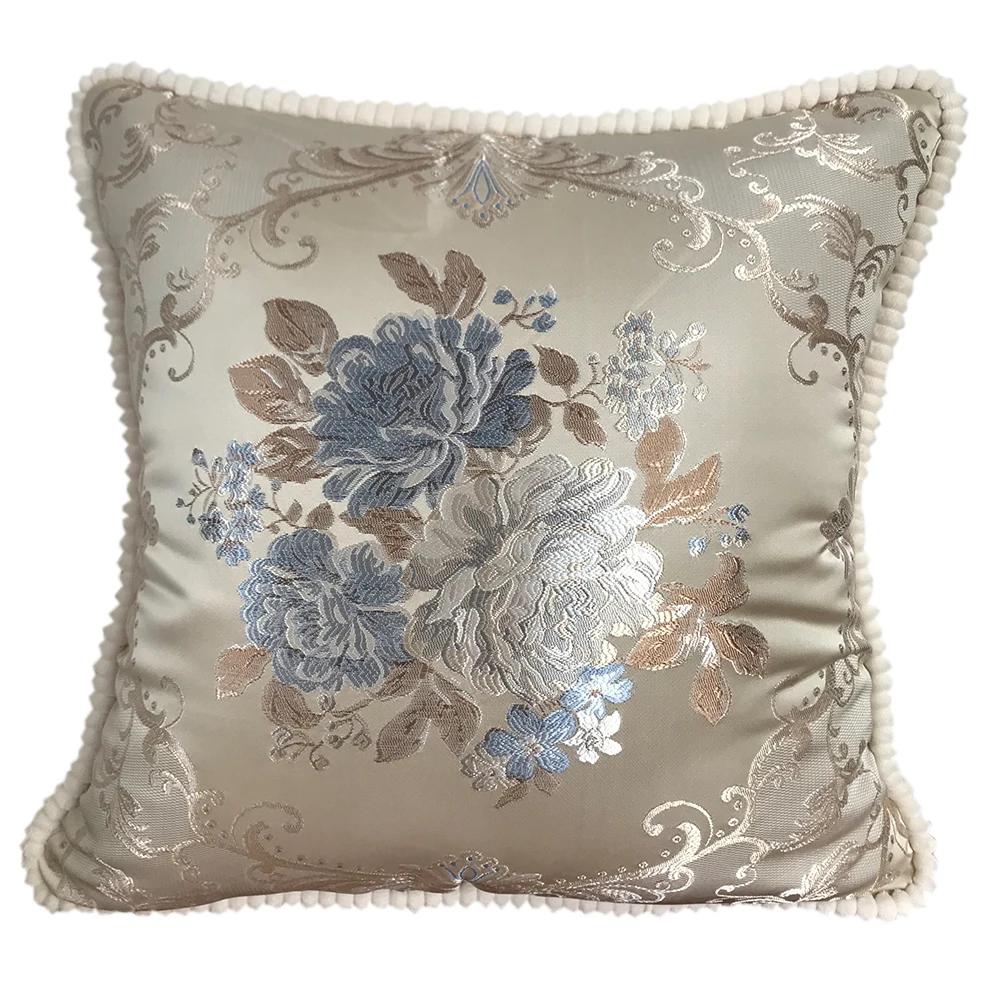 

CURCYA Luxury Jacquard Floral Beige Sofa Cushion Cover European Royal Classic Vintage Style Decorative Pillow Case Cover