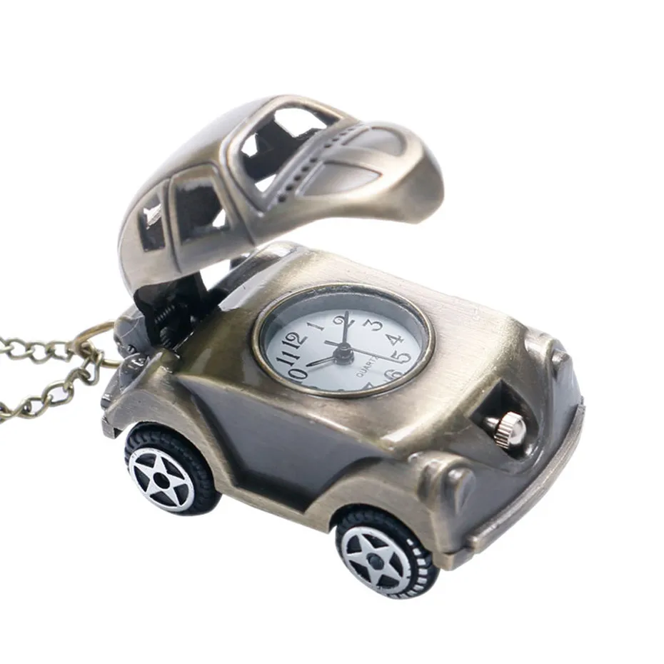 Прекрасный милый автомобиль форма кварцевые карманные часы ретро бронзовое ожерелье часы Подарки для детей Мальчики лучшие подарки на день рождения reloj