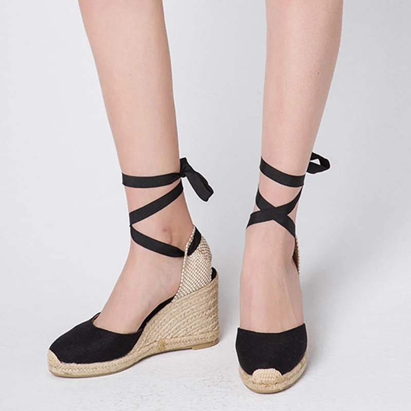 

Summer Women White Espadrille Wedge Platform Sandals Gladiator Fashion Lace Up High heels Wedges Espadrilles Shoes Ladies Sandal