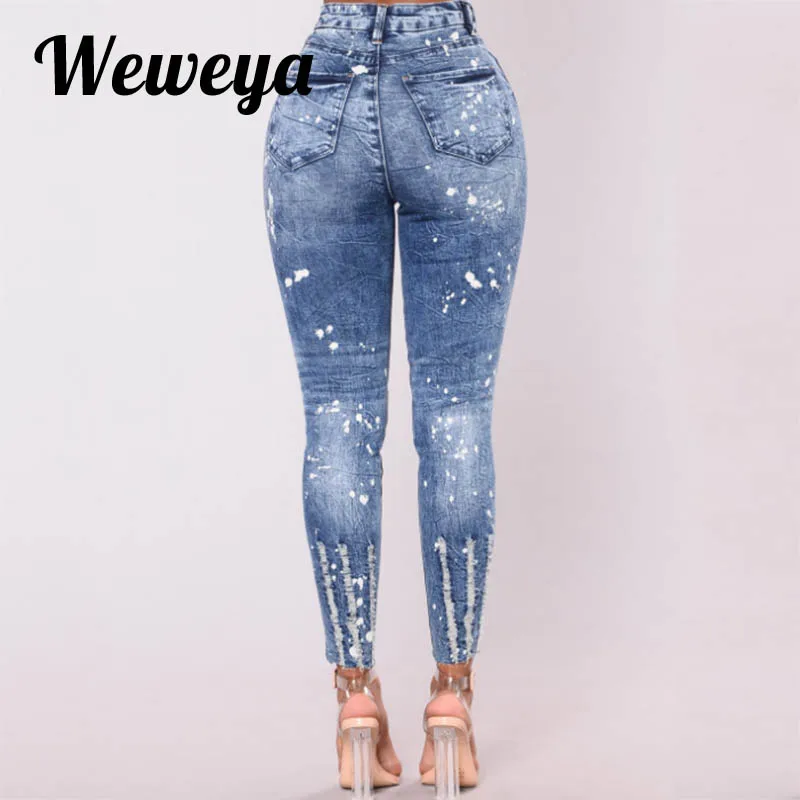 

Weweya Blue High Waist Jeans Women Hole Wash Skinny Jeans Winter Jeans Trousers Women Push Up Trousers Ladies Denim Pencil Pants