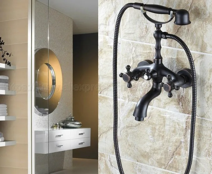 Oil Rubbed Bronze Bathtub Faucet Wall Mount Handheld Bath Tub Mixer System with Handshower Telephone Style ztf042