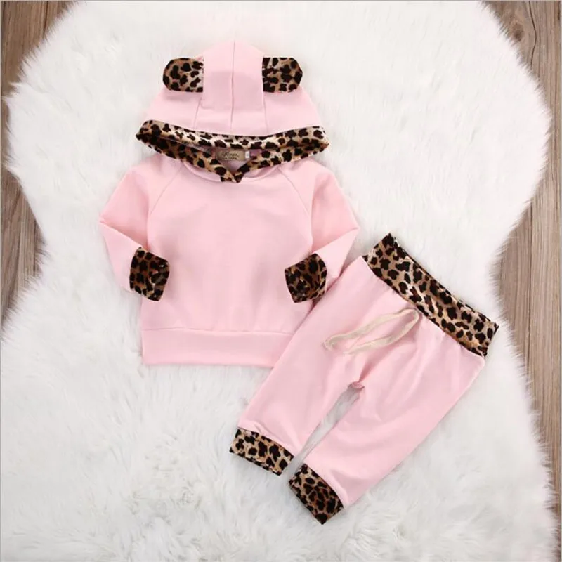 New Winter Newborn Baby Girl Clothes Pink Cute Romper Outfit Pants Set Hooded Long Sleeve Children Clothes 0-1 Bebe Girl Clothes