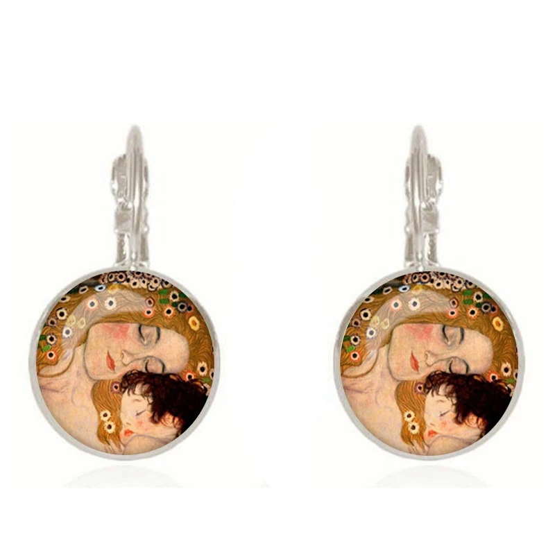 Классические серьги Gustav Klimt The Kiss, ювелирные изделия, винтажные 18 мм круглые стеклянные куполообразные серьги для женщин, ювелирные изделия, Прямая - Окраска металла: silver15