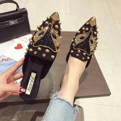 

Pointed Muller shoes female new Korean version of the wild rhinestones without root lazy flat shoes