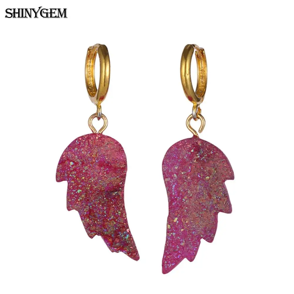ShinyGem классические ангельские крылья из перьев натуральный кристалл серьги с