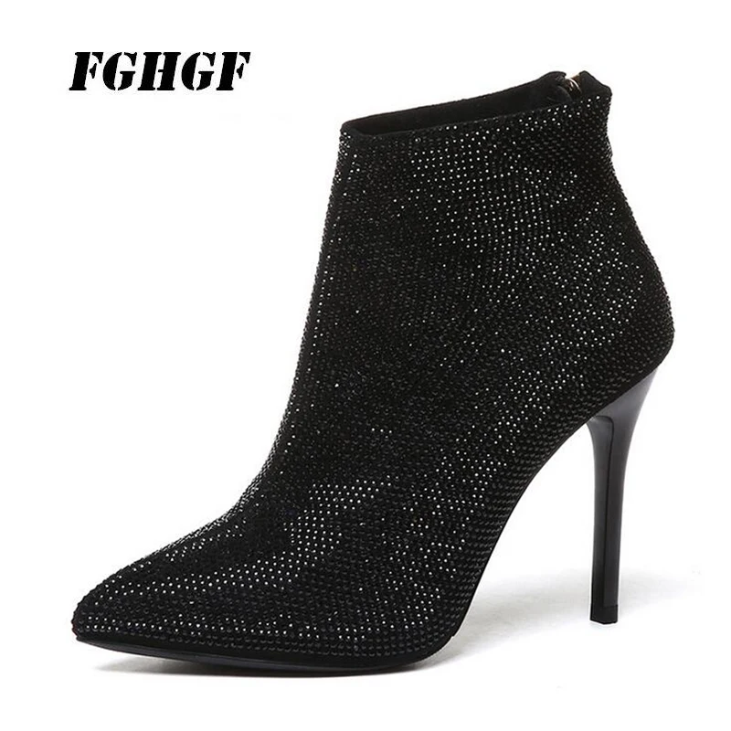 

New autumn winter high heel short boot female thin heel bare boot short wellhead Martin boot sexy joker female boot 9 cm with