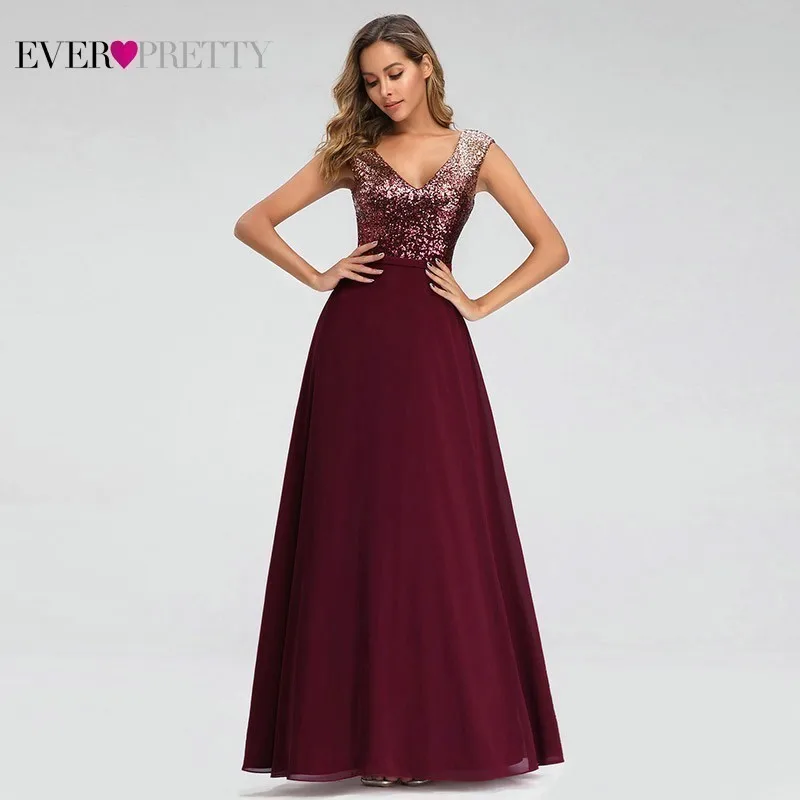 Новые Бордовые Платья для подружки невесты Ever Pretty A Line с v образным вырезом
