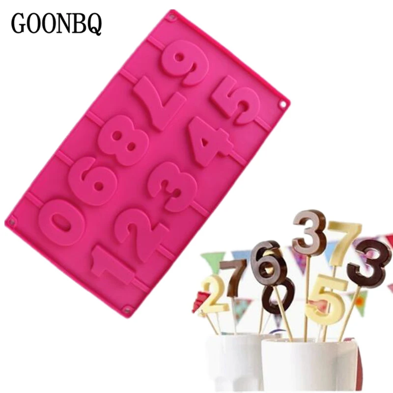 

GOONBQ 1 pc 0-9 Number Chocolate Mold silicone 3D Handmade Pop Sucker Sticks Lolly Candy Chocolate Lollipop Mold