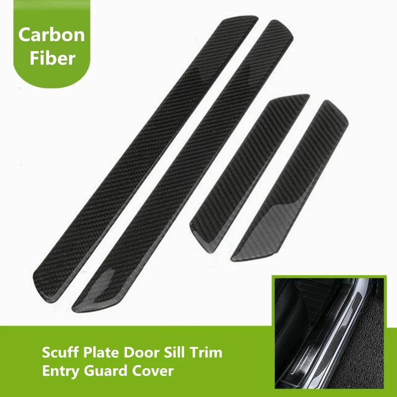 

4x Universal Soft Carbon Fiber Scuff Plate Door Sill Trim Entry Guard Cover Panel Step Protector For Car Trucks SUV Accessories