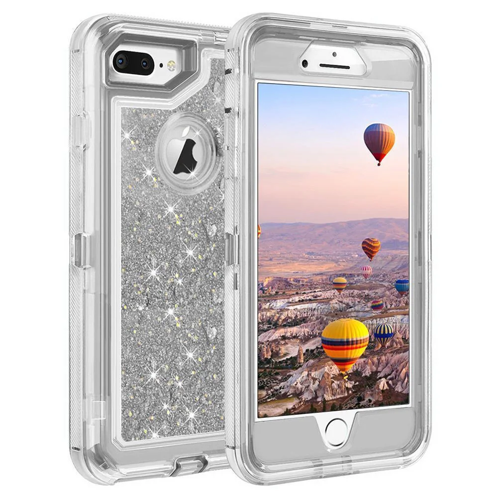 MAYROUND Гибридный 3D блеск Броня чехол для iphone 8 Plus X десять динамический песок ударопрочный телефон чехлы для 6 S 7 Plus - Цвет: Silver