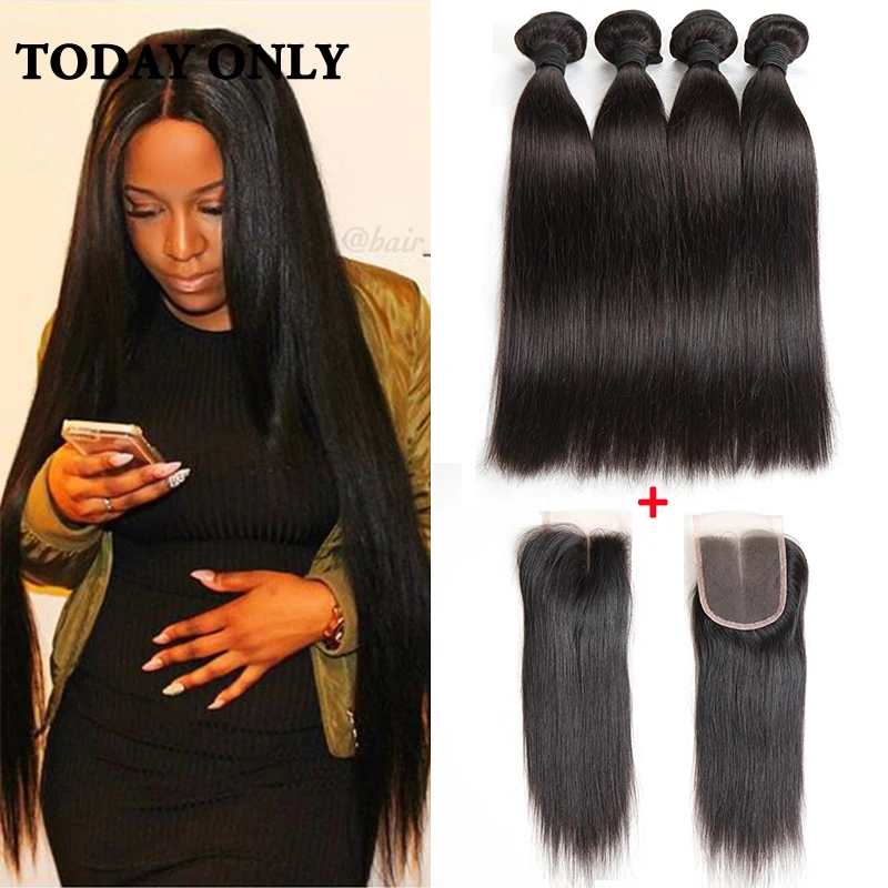 

Peruvian Straight Virgin Hair with Closure Tissage Peruvian Virgin Hair Straight 3 Bundles with Lace Closure Mink Virgin Hair