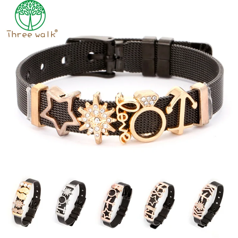

Jewelry Personalized Custom Name Slide Charms Bracelets Stainless Steel Mesh Keeper Bracelets Bangles for Women Collection