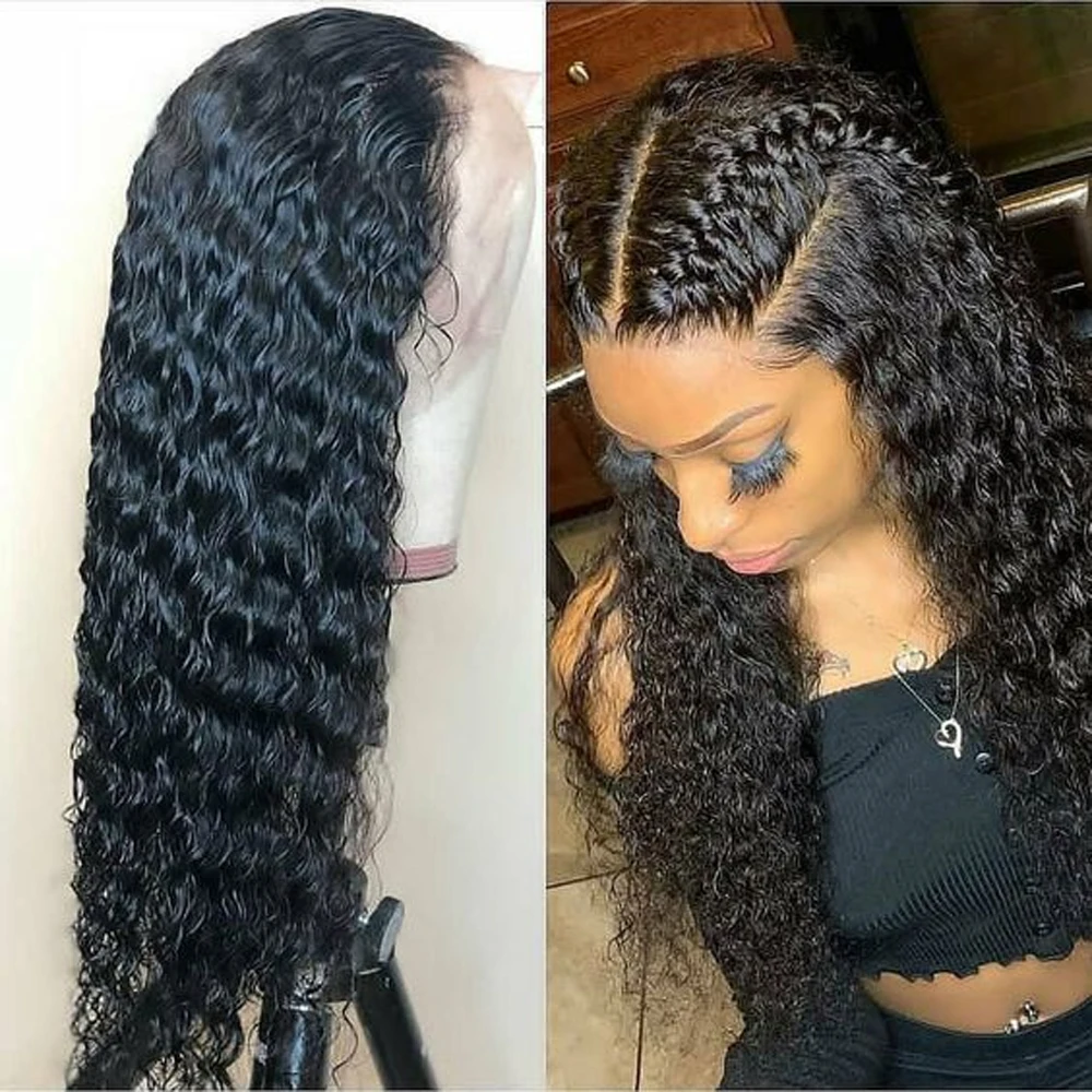QT 360 парик на кружеве для черных женщин предварительно выщипанные с детскими волосами бразильские глубокие волны человеческие волосы на кружеве парик 150 плотность