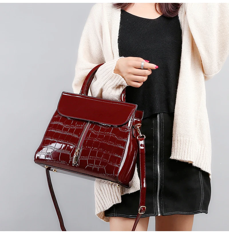 Лакированная кожа каменный узор дамская сумка новая мода высокое качество Повседневная дикая темпераментная сумка через плечо