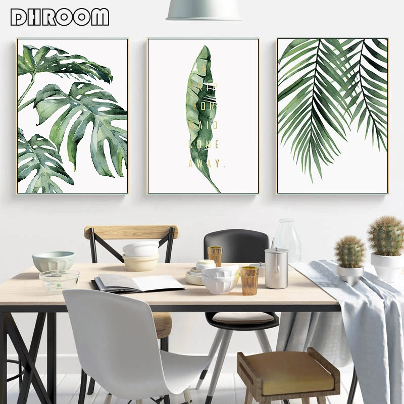 HTB1yejHNYPpK1RjSZFFq6y5PpXae Watercolor Leaves Wall Art Canvas Painting Green Style Plant Nordic Posters and Prints Decorative Picture Modern Home Decoration