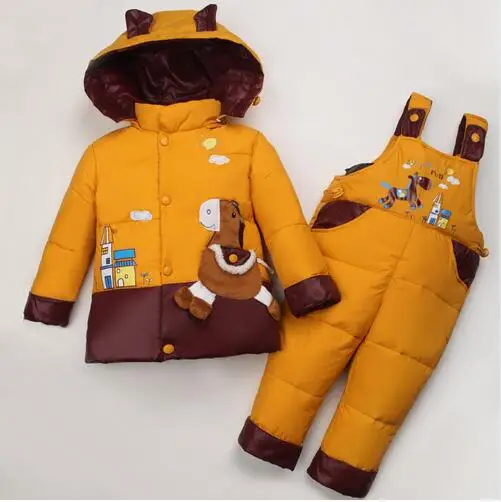 

Children Snowsuit Baby Boys Girls Winter Warm Duck Down Jacket Parka Suit Set Thick Coat+Jumpsuit Clothes Set Kids Snow Wear