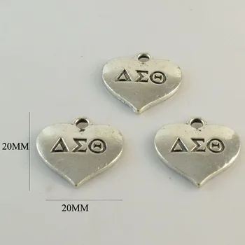 

30pcs 1 lot Delta Sigma Theta Sorority DST letter Sorority heart Charm ZPB antique sliver gold heart charm