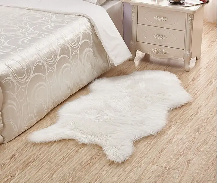 

Soft Sheepskin Chair Cover Warm Hairy Carpet Seat Pad Plain Skin Fur Plain Fluffy Area Rugs Washable Bedroom Faux Mat