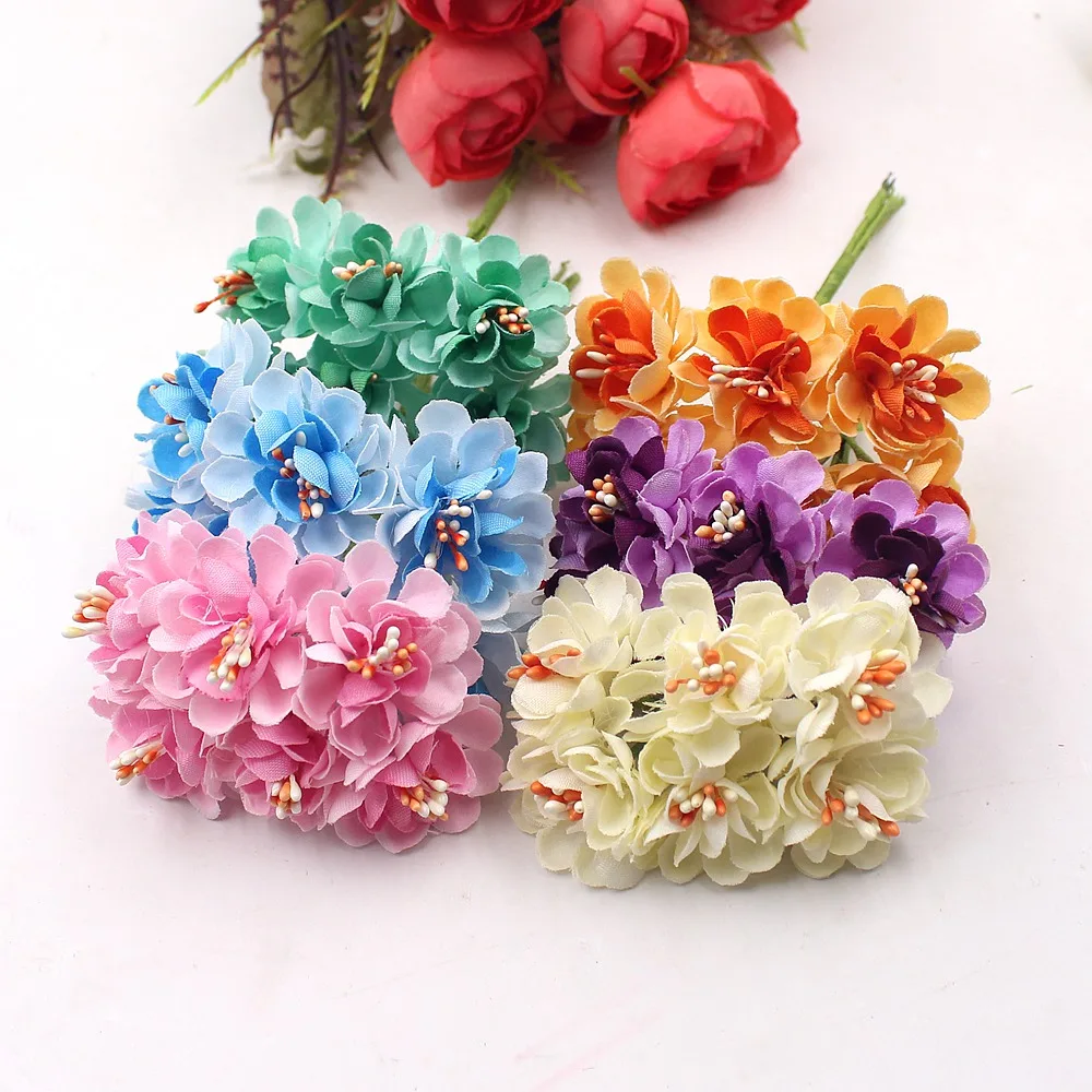 6pcs Artificial Flower Silk Chrysanthemum Stamens Handmade Bouquet