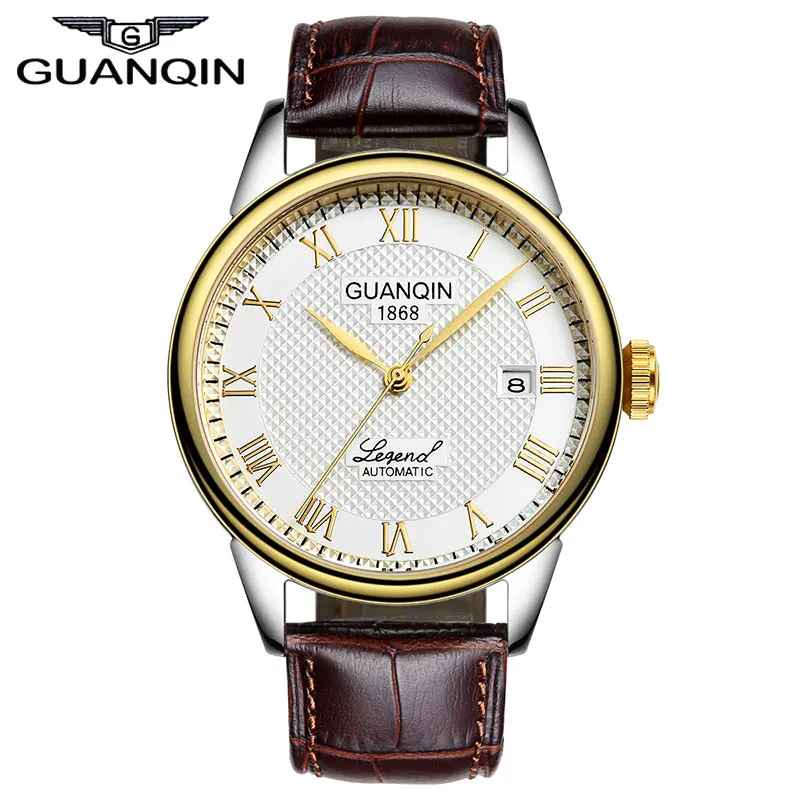

Luxury Brand GUANQIN 2015 Business Gold Watches Men Wristwatches automatic Mechanical Watches Leather Strap
