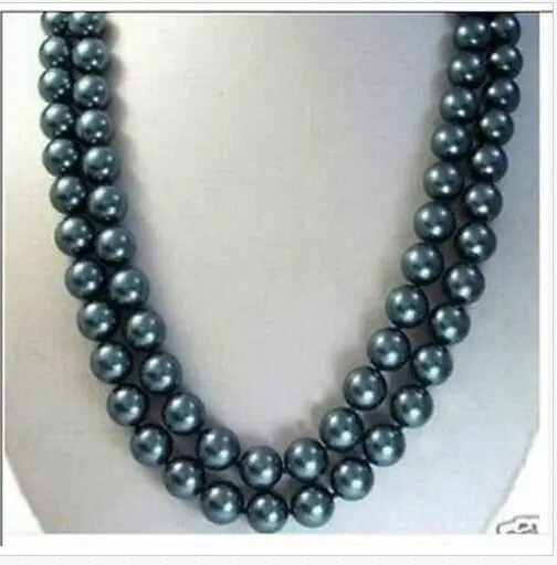 

38inch 8-9mm tahitian black green pearl necklace solild gold clasp