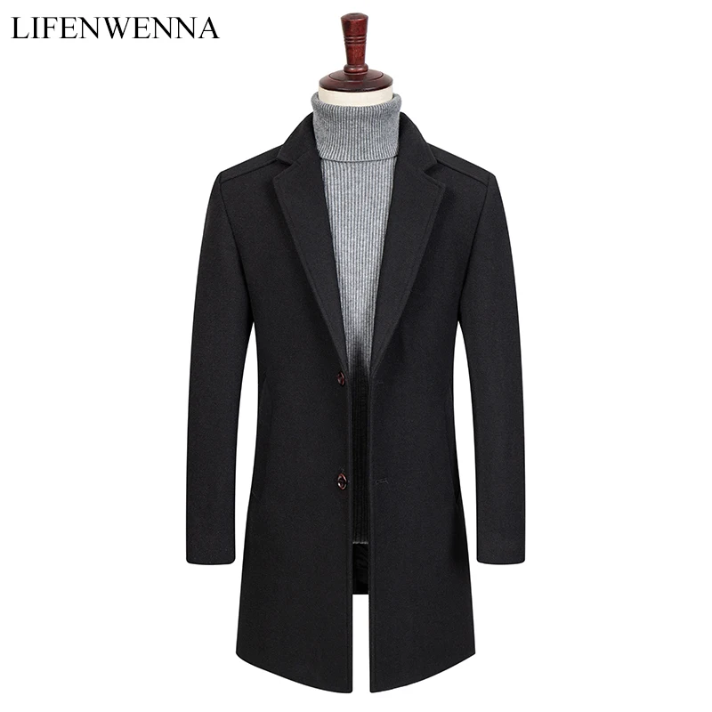 

New Arrival Autumn Men's Solid High Quality Wool Trench Coat Men Fashion Single Breasted Leisure Slim Fit Mid-Long Woolen Coat