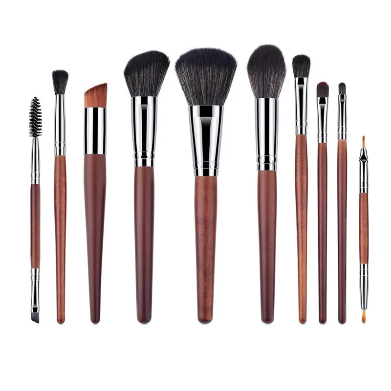 

GUJHUI Makeup Brushes set Professional with case 10PCS Wooden Foundation Cosmetic Eyebrow Brush Makeup Brush Tools 8W10