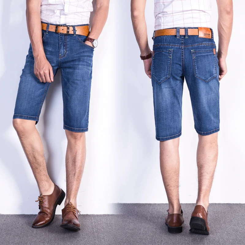 

Clothes 2019 New Summer Men's Blue Denim Shorts Business Casual Elastic Jeans Short Slim Fit Straight Men Shorts Free Shipping