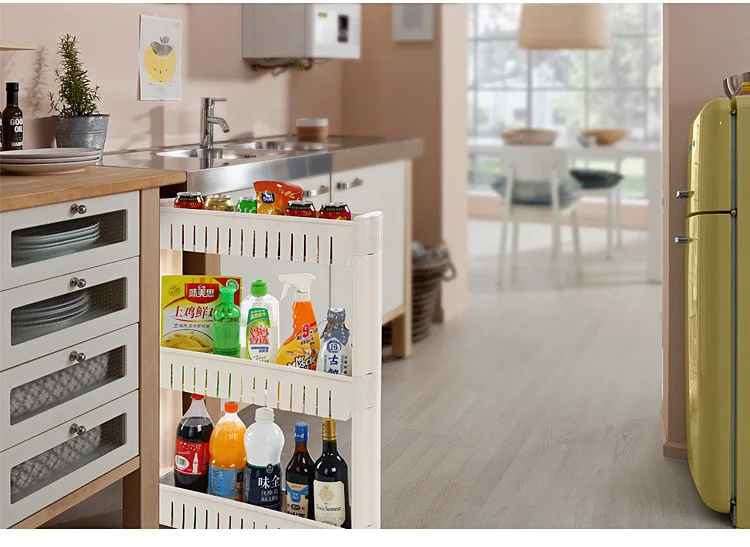 Cena 3 Tier luki uchwyt kuchenny do przechowywania półka Slim slajdów wieży ruchome montażu z tworzywa sztucznego półka łazienkowa koła oszczędność miejsca organizator